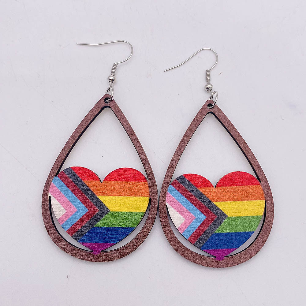 Wholesale Valentine's Day Rainbow LOVE LGBT Wooden Earrings